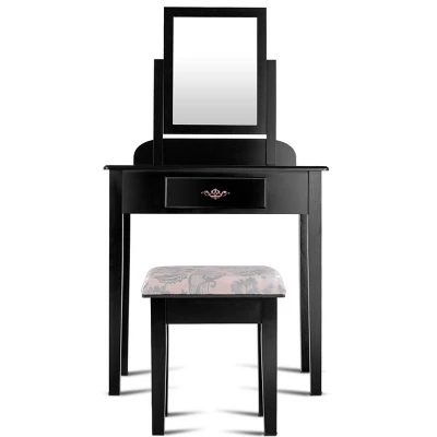 Costway Makeup Desk Vanity Dressing Table Square Stool 1 Large Black 6 Costway Makeup Desk Vanity Dressing Table Square Stool 1 Large Black - Image 6