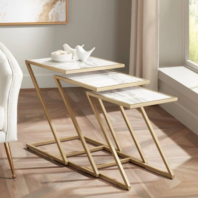 Kensington Hill Modern Gold Square Nesting Tables Set Of 3 19" Wide White Marble Tabletop For Living Room Bedroom Bedside Entryway 1 Kensington Hill Modern Gold Square Nesting Tables Set Of 3 19" Wide White Marble Tabletop For Living Room Bedroom Bedside Entryway