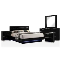 5pc Cavatao Bedroom Set With Led Light Black/Chrome - MiBasics -Baxton Studio Shop GUEST 17ff0899 2465 4c3d a381 b2d97dd8a16c
