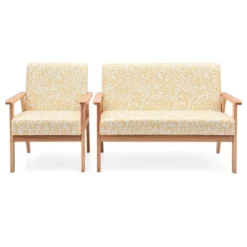 Tangkula 2 Piece Loveseat And Single Sofa Set Fabric Upholstered Couch & Accent Armchair White+Blue/Blue/Yellow Floral -Baxton Studio Shop GUEST 18059de0 9f0f 4def 8513 6b452a928efa