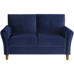 Dunleith Modern Contemporary Velvet Tufted Loveseat In Blue And Walnut - Lexicon