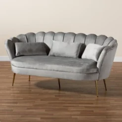 Genia Velvet Fabric Upholstered And Metal Sofa Gray/Gold - Baxton Studio -Baxton Studio Shop GUEST 198ed836 52f4 436c bf15 c4330734d284