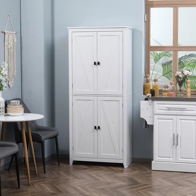 HOMCOM 72" Freestanding 4-Door Kitchen Pantry, Storage Cabinet Organizer With 4-Tiers, And Adjustable Shelves, White 1 HOMCOM 72" Freestanding 4-Door Kitchen Pantry, Storage Cabinet Organizer With 4-Tiers, And Adjustable Shelves, White