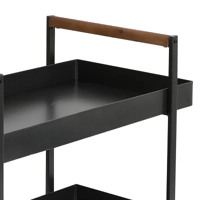 Metal Frame Bar Cart With Tray Shelves Black - The Urban Port 4 Metal Frame Bar Cart With Tray Shelves Black - The Urban Port - Image 4