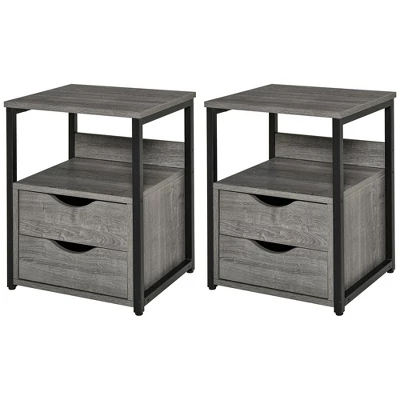 HOMCOM Industrial Side Table, End Table With 2 Storage Drawers, Accent Piece For Living Room, Set Of 2, Gray 3 HOMCOM Industrial Side Table, End Table With 2 Storage Drawers, Accent Piece For Living Room, Set Of 2, Gray - Image 3