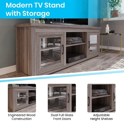 Emma And Oliver TV Stand For Up To 80" TV's - 65" Media Console With Classic Full Glass Doors & 3 Adjustable Shelves 2 Emma And Oliver TV Stand For Up To 80" TV's - 65" Media Console With Classic Full Glass Doors & 3 Adjustable Shelves - Image 2
