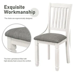 7-Piece Wooden Dining Table Set With 1 Dining Table And 6 Upholstered Chairs With Shaped Legs, Gray+White - ModernLuxe 18 7-Piece Wooden Dining Table Set With 1 Dining Table And 6 Upholstered Chairs With Shaped Legs, Gray+White - ModernLuxe -Baxton Studio Shop GUEST 1bfa0ae6 fb02 4997 8138 548e3cc18676