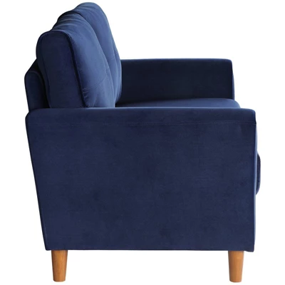 Dunleith Modern Contemporary Velvet Tufted Loveseat In Blue And Walnut - Lexicon 2 Dunleith Modern Contemporary Velvet Tufted Loveseat In Blue And Walnut - Lexicon - Image 2
