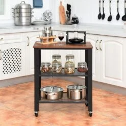 Industrial Serving Cart 3-Tier Kitchen Utility Cart On Wheels W/Storage Black -Baxton Studio Shop GUEST 1c4af5d3 1e51 46a3 8efb 57d3940be12a