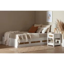 Full Hoya Mates Bed With 3 Drawers White/Faux Printed Rattan - South Shore