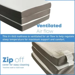 Continental Sleep 4" Portable Tri Folding Gel Memory Foam Mattress | Breathable Mesh Sides With Ultra Soft, Removable And Washable Cover, White -Baxton Studio Shop GUEST 1d9d8946 7a1d 4fb8 9330 906614339f8c