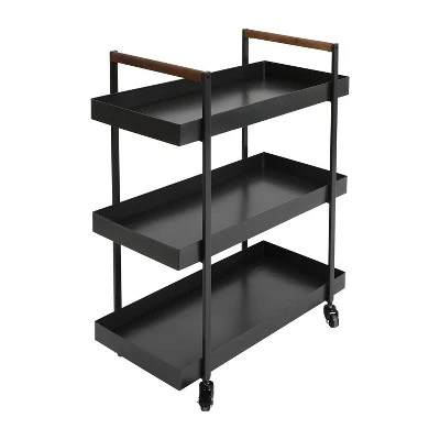Metal Frame Bar Cart With Tray Shelves Black - The Urban Port 2 Metal Frame Bar Cart With Tray Shelves Black - The Urban Port - Image 2