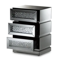 Sabrina Hollywood Regency Glamour Style Mirrored 3 - Drawer Nightstand - Baxton Studio