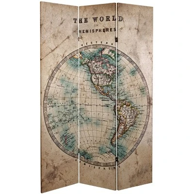 6" Double Sided Vintage Globe Canvas Room Divider Beige - Oriental Furniture 1 6" Double Sided Vintage Globe Canvas Room Divider Beige - Oriental Furniture