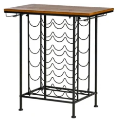 HOMCOM 24-Bottle Industrial Modern Wine Rack Table, Freestanding 6 Tier Wine Bottle Organizer With Glass Stemware Holder , Natural / Black -Baxton Studio Shop GUEST 1f3f1847 1431 4d52 ae82 e932e5bf1056