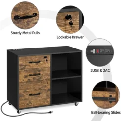 Yaheetech 3-Drawer Vintage File Cabinet With Socket And USB Charging Port Black/Rustic Brown 10 Yaheetech 3-Drawer Vintage File Cabinet With Socket And USB Charging Port Black/Rustic Brown -Baxton Studio Shop GUEST 2010b4a7 4275 459e bc37 b9696becfb46