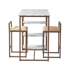Marmo Breakfast Table Dining Set With Faux Marble Top Brass - Teamson Home