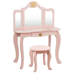 Costway Kids Makeup Dressing Table Chair Set Princess Vanity & Tri-folding Mirror -Baxton Studio Shop GUEST 20ed6ec3 e588 4d8e 889b a437e535ea89