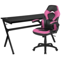 Flash Furniture Gaming Desk And Racing Chair Set With Cup Holder, Headphone Hook And Removable Mouse Pad Top - 2 Wire Management Holes -Baxton Studio Shop GUEST 21061721 8ea3 4916 9136 566bd85fb96d