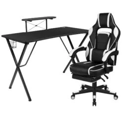 Flash Furniture Gaming Desk With Cup Holder/Headphone Hook/Monitor Stand & Reclining Back/Arms Gaming Chair With Footrest -Baxton Studio Shop GUEST 21490de1 edb7 4913 98c3 8dd95877e29f