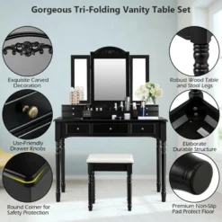Costway 7 Drawers Vanity Set Dressing Table W/ Tri-Folding Mirror -Baxton Studio Shop GUEST 217c0413 003e 47c9 aabc 07084a580ab6