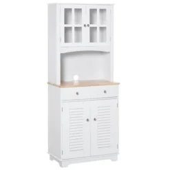 HOMCOM 67" Modern Buffet With Hutch, Louvered Kitchen Pantry Microwave Cabinet With Framed Glass Doors And 2 Drawers, White -Baxton Studio Shop GUEST 222e08ab 4f68 4c38 97c6 37c8d6b86790