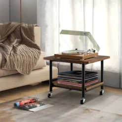 Costway 2-Tier Rolling Under Desk Printer Cart Machine Stand Storage Rack Brown -Baxton Studio Shop GUEST 22378de4 a004 4686 b3e6 92edfd8cbc9c