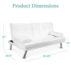 Best Choice Products Modern Faux Leather Convertible Futon Sofa W/ Removable Armrests, Metal Legs, 2 Cupholders - White -Baxton Studio Shop GUEST 227928bd c391 4a27 a65b 64e8f77e7aa3