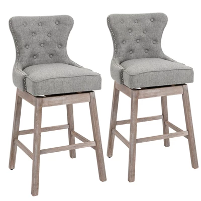 HOMCOM Upholstered Fabric Bar Height Bar Stools Set Of 2, 180° Swivel Nailhead-Trim Pub Chairs, 30" Seat Height With Rubber Wood Legs 7 HOMCOM Upholstered Fabric Bar Height Bar Stools Set Of 2, 180° Swivel Nailhead-Trim Pub Chairs, 30" Seat Height With Rubber Wood Legs - Image 7