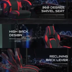 BlackArc Zulu Gaming Desk And Chair Set, Ergonomic Gaming Chair With USB Massage, Slide-Out Footrest, And Detachable Headrest Pillow -Baxton Studio Shop GUEST 22a73930 5456 46d9 8d66 d8eb15b53a36