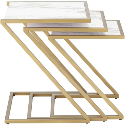 Kensington Hill Modern Gold Square Nesting Tables Set Of 3 19" Wide White Marble Tabletop For Living Room Bedroom Bedside Entryway 5 Kensington Hill Modern Gold Square Nesting Tables Set Of 3 19" Wide White Marble Tabletop For Living Room Bedroom Bedside Entryway - Image 5