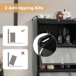 Costway 5-Tier Kitchen Baker's Rack Storage Cabinet Mobile Microwave Stand Flip-up Doors -Baxton Studio Shop GUEST 23282a11 380d 485c 8584 b76d1dd2b40a