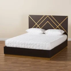 Queen Arcelia Two-Tone Wood Platform Bed Walnut Brown/Gold - Baxton Studio -Baxton Studio Shop GUEST 232a3a2c ccb2 4f84 89ed bd999287e016
