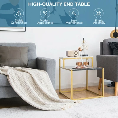 Costway 2 Tier End Side Table Metal Frame Nightstand With Storage Shelf Living Room 4 Costway 2 Tier End Side Table Metal Frame Nightstand With Storage Shelf Living Room - Image 4