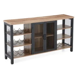 Jomeed Modern Industrial Farmhouse Metal Frame Wooden Buffet Coffee Entertainment Cabinet With Removable Wine Bottle And Stemware Racks -Baxton Studio Shop GUEST 252a0a95 baf7 440d a943 d775c92f8e8b