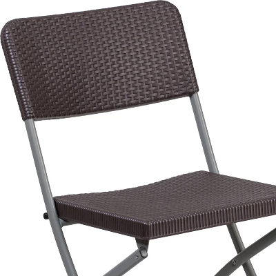 Emma And Oliver 6 Pack Brown Rattan Plastic Folding Chair With Gray Frame - Event Chair 5 Emma And Oliver 6 Pack Brown Rattan Plastic Folding Chair With Gray Frame - Event Chair - Image 5