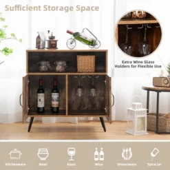 Costway Mid-century Storage Cabinet Sideboard W/ Doors Wine Glass Racks Rustic Brown -Baxton Studio Shop GUEST 2662aa39 ddf7 4b93 9c4b b18588a7d129