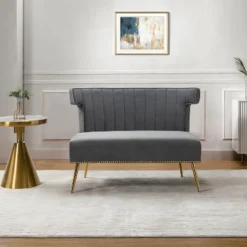 Cadmus 46" Modern Velvet Armless Loveseat With Channel-tufted Wingback For Living Room And Drawing Room| KARAT HOME -Baxton Studio Shop GUEST 26b54f6d df61 4a09 991d 59f565528b4b