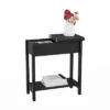 Hastings Home Flip-Top End Table With Hidden Hinged Storage Compartment And Lower Shelf - Matte Black