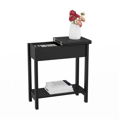 Hastings Home Flip-Top End Table With Hidden Hinged Storage Compartment And Lower Shelf - Matte Black 1 Hastings Home Flip-Top End Table With Hidden Hinged Storage Compartment And Lower Shelf - Matte Black