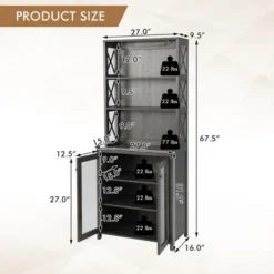 Costway Tall Freestanding Bar Cabinet Kitchen Buffet W/ Glass Holder & Adjustable Shelf -Baxton Studio Shop GUEST 27d31bac 266f 44ee bc87 7ef99b06f185