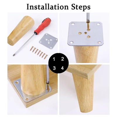 Unique Bargains Wood Furniture Legs Round Solid With Mounting Plate Replacement Feets Set Of 4 3 Unique Bargains Wood Furniture Legs Round Solid With Mounting Plate Replacement Feets Set Of 4 - Image 3