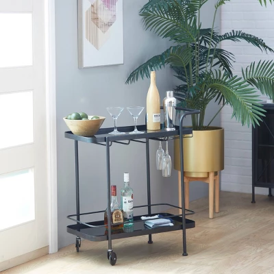Contemporary Metal Bar Cart Black - Olivia & May 1 Contemporary Metal Bar Cart Black - Olivia & May