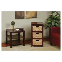 Seabrook ThreeTier Storage Unit With Espresso And Natural Baskets - OSP Home Furnishings -Baxton Studio Shop GUEST 2a73abee 0dd5 4935 b340 49505bcb007e