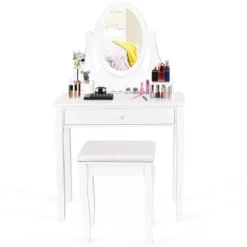 Costway Wooden Vanity Makeup Dressing Table Stool Set Bathroom White -Baxton Studio Shop GUEST 2b50c285 ce95 41a2 b340 fce02691c937