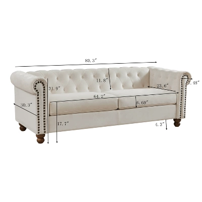 80.3" Classic Upholstered Sofa, Chesterfield Tufted Fabric Sofa Couch-ModernLuxe 1 80.3" Classic Upholstered Sofa, Chesterfield Tufted Fabric Sofa Couch-ModernLuxe