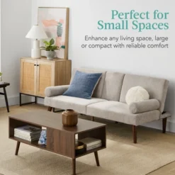 Best Choice Products Fabric Upholstered Convertible Futon W/ Rounded Armrests, Wooden Legs, 2 Cupholders -Baxton Studio Shop GUEST 2bd950b3 6cec 4548 b2ac e4bd4197632e