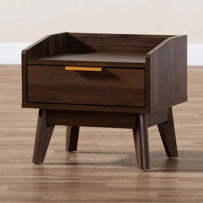 Lena Walnut Finished Wood Nightstand Brown - Baxton Studio 2 Lena Walnut Finished Wood Nightstand Brown - Baxton Studio - Image 2