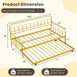 Costway Twin Size Metal Daybed With Trundle Space-Saving Sofa Bed Lockable Wheels Gold 11 Costway Twin Size Metal Daybed With Trundle Space-Saving Sofa Bed Lockable Wheels Gold -Baxton Studio Shop GUEST 2be6a48c 302e 4449 b278 65d60bd17fbc