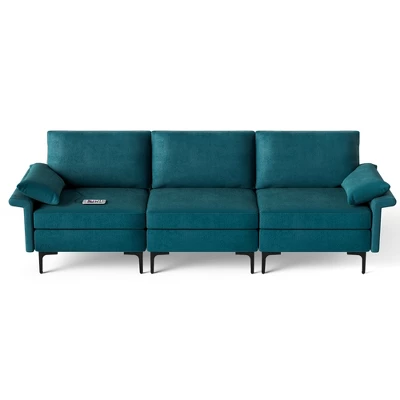 Costway Modern Modular Fabric 3-Seat Sofa Couch With Socket USB Ports & Metal Legs Grey/Blue 9 Costway Modern Modular Fabric 3-Seat Sofa Couch With Socket USB Ports & Metal Legs Grey/Blue - Image 9